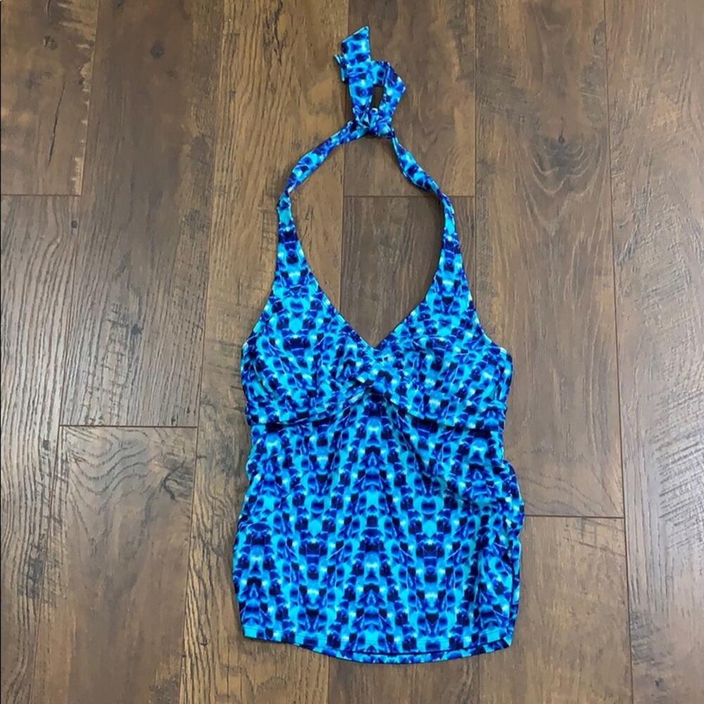 Athleta Blue Tie-Dye Halter Tankini Top